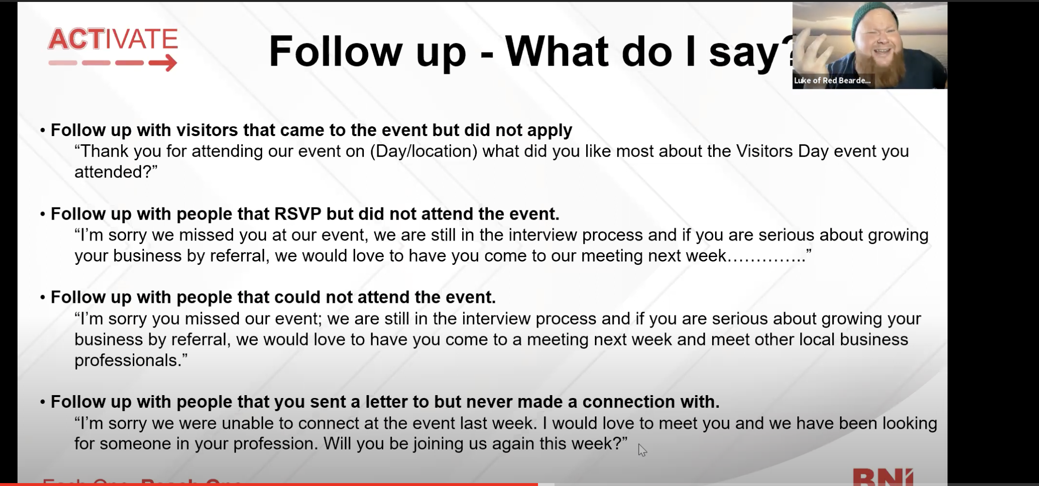 BNI ACTIVATE – Contact Sphere Challenge – Week 4
